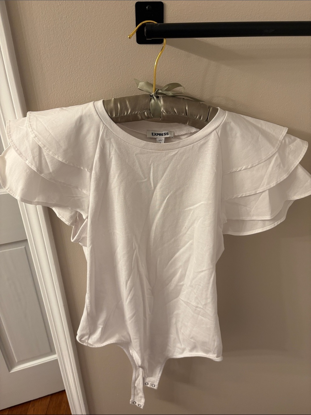 Express White Ruffle Sleeve Bodysuit Top